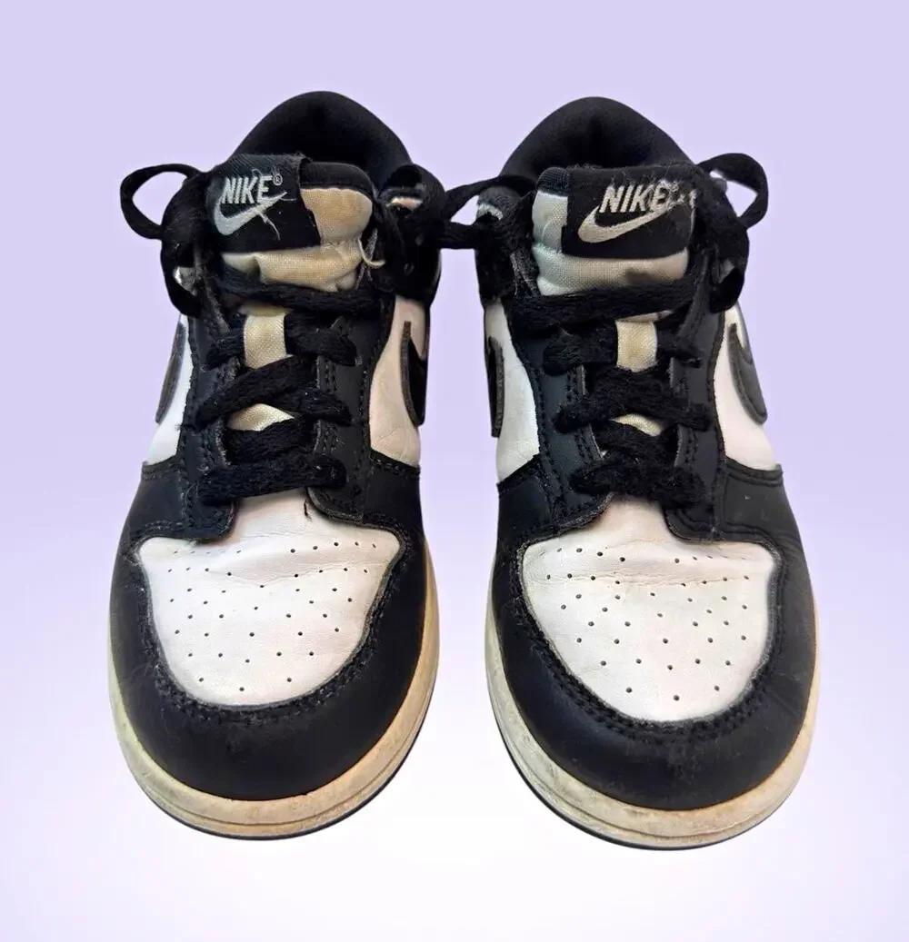 Nike Dunk Low Unisex Kids Sneakers Black/White Leather Lace Up Low Top US 13
